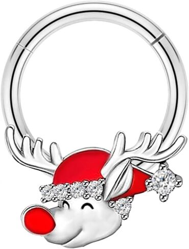 16G Christmas Septum Ring Elk,Jingling Bell Nose Hoop Ring 316L Stainless Steel Hinged Segment Ring Daith Piercing Jewelry Conch Helix Earring Cartilage Earring for Women Men in Saudi Arabia