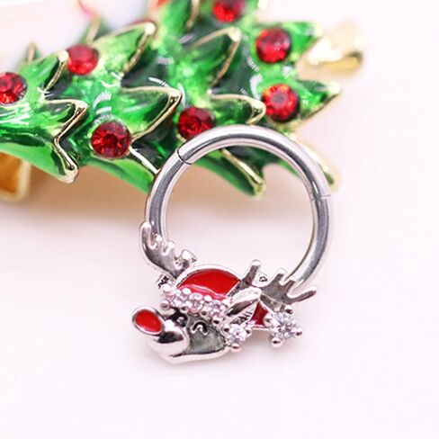 16G Christmas Septum Ring Elk,Jingling Bell Nose Hoop Ring 316L Stainless Steel Hinged Segment Ring Daith Piercing Jewelry Conch Helix Earring Cartilage Earring for Women Men in Saudi Arabia