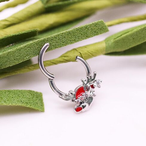 16G Christmas Septum Ring Elk,Jingling Bell Nose Hoop Ring 316L Stainless Steel Hinged Segment Ring Daith Piercing Jewelry Conch Helix Earring Cartilage Earring for Women Men in Saudi Arabia