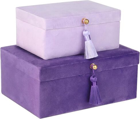 HofferRuffer Velvet Jewelry Boxes Decorative Boxes, Storage Accessory Organizer Boxes with Elegant Handle Decor, Classic Velvet Set of 2 Pieces (Purple) in Kuwait