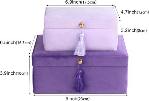HofferRuffer Velvet Jewelry Boxes Decorative Boxes, Storage Accessory Organizer Boxes with Elegant Handle Decor, Classic Velvet Set of 2 Pieces (Purple) in Kuwait