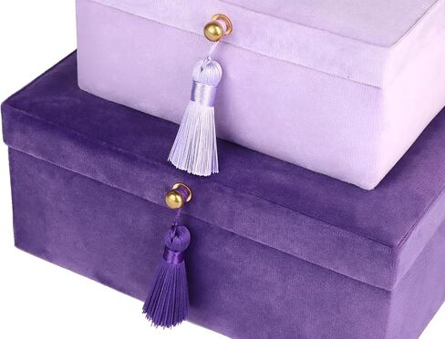 HofferRuffer Velvet Jewelry Boxes Decorative Boxes, Storage Accessory Organizer Boxes with Elegant Handle Decor, Classic Velvet Set of 2 Pieces (Purple) in Kuwait