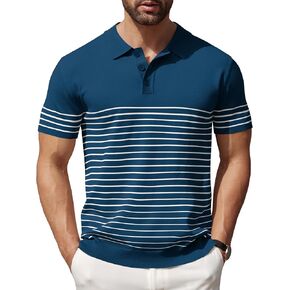 COOFANDY Men's Knit Polo Shirts Short Sleeve Striped Golf Polo Shirts Lightweight Casual Collared T Shirt