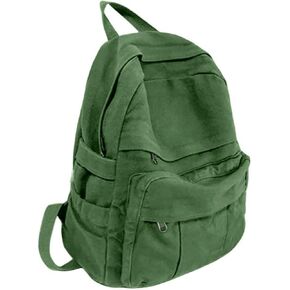 Green Canvas Backpack for Women & Men Retro Aesthetic Rucksack Basic Backpack for High School/College Students Travel Laptop Bag