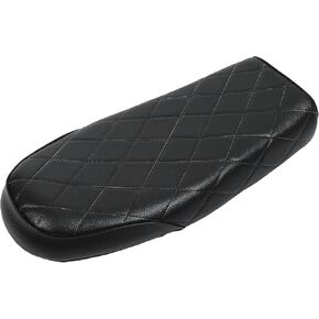 X AUTOHAUX 1 Set Universal Motorcycle Vintage Scramble Flat Cafe Racer Seat Cushion Retro Bench Seats PU Leather Pad with Mounting Brackets and Screw Black