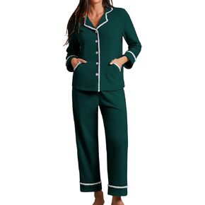 طقم بيجامات نسائي من CHYRII موضة خريف من الفلانيل بأزرار صدفية وأكمام طويلة أطقم PJ مكونة من قطعتين ملابس نوم in Kuwait