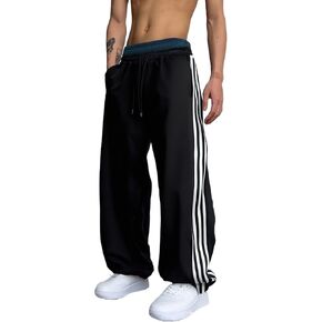 GORGLITTER Men's Y2K Striped Side Baggy Sweatpants Drawstring Waist Patchwork Wide Leg Jogger Track Pants