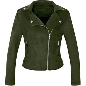 CHARTOU Women's Fall 2023 Fashion Faux Suede Leather Casual Moto Biker Jacket Coats (X-Small, Army Green)