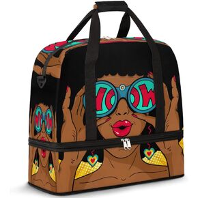 African Women Wow Travel Duffle Bag, Sports Gym Bag With Shoes Compartment Weekender Bag Overnight Bag For Women Men