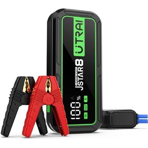 UTRAI Car Jump Starter Portable, 5000A 12V Battery Jump Starter 74 Watt Quick Charge, 27000mAh Jump Starter Battery Pack Jump Box(All Gas 8L Diesel Engine) with LED Light, Jumper Cable