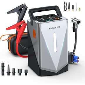 Portable Car Jump Starter with Air Compressor, 150PSI Car Battery Jump Starter Battery Pack (All Gas/10L Diesel), 12V Car Jump Box Car Battery Jumper Starter, Large LCD Display, 3 Lights
