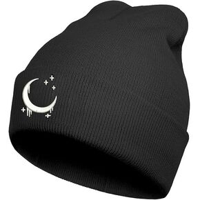 Funny Black Knit Beanie Hat Winter Embroidered Warm Cap for Men Women