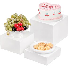 Buffet Risers, Food Risers for Buffet Table, Display Stand Shelf for Catering Dessert Collectibles Jewelry Figures Show, Acrylic Cube Display Nesting Risers with Hollow Bottoms 3PCS