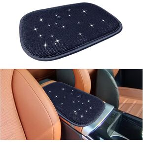 11.9''×8.4'' Bling Car Center Console Cover, Crystal Diamond Elbow Pillow Car Armrest Seat Box Cover, Soft Arm Rest Protective Cushion Pad for Women Girls, Auto Interior Decor for Car SUV (Blue)