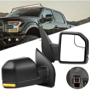 Towing Mirrors Fit for 2015 2016 2017 2018 2019 For Ford for F150 Tow Mirrors with Power Control Heated Turn Signal light Black Textured 1 Pair of Mirrors Left Side and Right Side