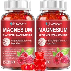 Magnesium Gummies 600mg per Serving-Magnesium Glycinate 400mg and Magnesium Malate 200mg,Sugar Free Magnesium Potassium Supplement for Calm Mood, Muscle, Bone & Sleep Support,60 Raspberry Gummies