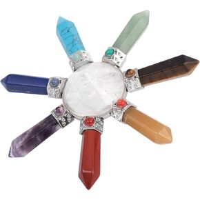 SUNYIK 7 Chakra Stone Energy Generator, Healing Crystal Point Cone with Seven Direction, Rock Quartz