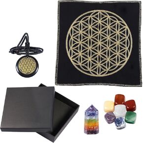 Rockcloud Healing Stone Totem Energy Mat Meditation Kit for Beginners Divination Wiccan Altar Supplies Witchcraft Home Decoration, Colorful 7 Chakra Stones, Amethyst