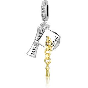 Graduation 2024 Charm Bachelor's Hat Scroll Bead for Pandora Bracelet Friendship Gift