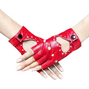 1 Pair of Half Finger Dance Gloves PU Leather Gloves Heart Cutout Shiny Punk Fingerless Gloves for Halloween Costume Dress Up