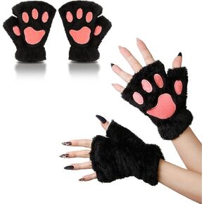 WOVOWOVO Cat Paw Fingerless Gloves for Women Girls Cute Kitty Cat Costume Accessories Halloween Cosplay Furry Paws Claw Glove