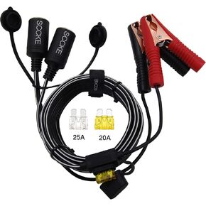 12ft / 3.66m 14 AWG Extension Cord Dual Plug Socket with Battery Clamp 12V/ 24V Battery Clip-On and Cigarette Lighter Adapter