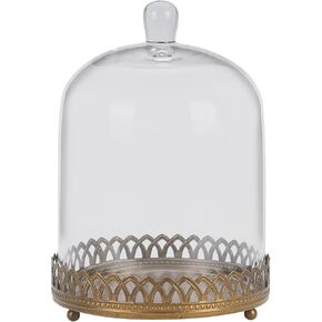 Twakutwku 8" Tall Large Sturdy Handmade Glass Cloche Dome with Metal Base in Gold for Plant, Terrarium, Collectibles, Candle. Cloche Glass Dome, Bell Jar Display Case (Metal Base, 8")