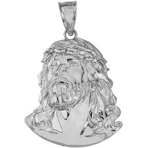 Fine 925 Sterling Silver Jesus Christ Face Head CZ (Large) 1.43" Charm Pendant