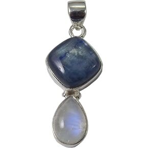 Multi Stone Pendant Natural Blue Kyanite and Blue Fire Rainbow Moonstone Handmade 925 Solid Sterling Silver Pendant Style Boho & hippie Vintage Gift For Her