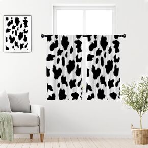 Cow Print Pattern Curtains Room Cute Black White Spot Rustic Fur Skin Farmhouse Cowhide Animal 42W x 63L Inch Rod Pocket Curtain for Bedroom Kitchen Living Room Window Drapes Treatment Fabric 2 Panels