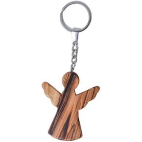 Holy Land Olive Wood Guardian Angel Keychain Olive Wood gift for Christians hand cross olive wood (Guardian Angel Keychain), Standard, Brown