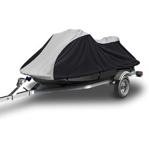Seal Skin Covers Heavy Duty Jet Ski Cover Marine Grade 600D Waterproof UV Resistant PWC Cover for 2 Seater Compatible with Yamaha Sea-Doo Kawasaki fits Length from 116"-125" Long (Gray & Black)