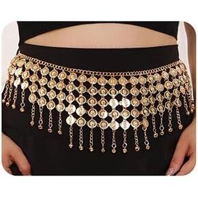 Wiwpar Women Coins Belly Dance Gypsy Hip Scarf Belt Indian style Waist Body Chain Jewelry for Cosplay Halloween Dance Play Party Bar Accessories (Style1)