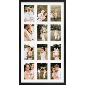 12 Opening 4x6 Black Collage Picture Frames Set of 2, Multiple Frames for Displaying 6x4 Photos with White Mat