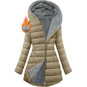 HEEKPEK Women's Winter Warm Puffer Coats Fleece Hood Zipper Long Jackets Slim Fit Drawstring Thicken Overcoats with Pockets