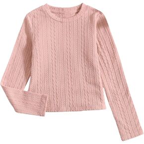 Girl's Crew Neck Textured T Shirt Causal Long Sleeve Basic Tee Tops Fall Clothes