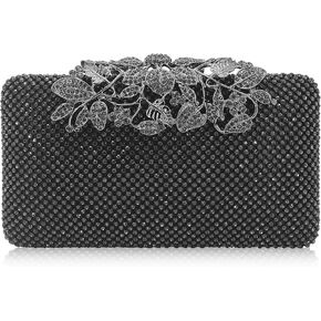 Dexmay Rhinestone Crystal Clutch Evening Bag with Flower Clasp Women Purse for Wedding Pewter