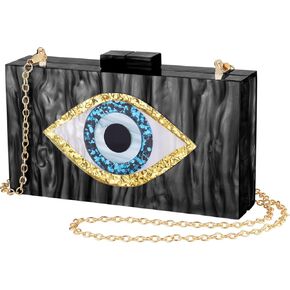Clutch Purses for Women, Acrylic Blue Evil Eye Evening Bag, Crossbody Bag for Wedding Party(Black)