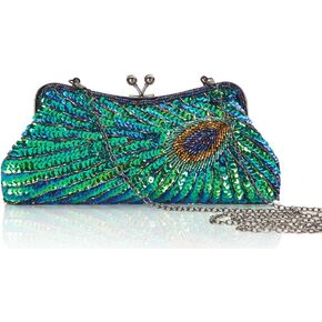 BABEYOND Vintage Flapper Peacock Clutch Gatsby Sequined Evening Handbag 1920s Beaded Bag