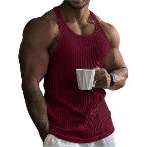 Men's Summer Tank Tops Ribbed Scoop Neck Sleeveless Tank T-Shirt Workout Gym Muscle Tank Undershirt