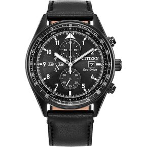 Citizen Men's Eco-Drive Weekender Sport Casual, Black Stainless Steel Watch, Black Leather Strap, Chronograph (Model: CA0775-01E)