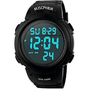 MJSCPHBJK Mens Digital Sports Watch, Waterproof LED Screen Large Face Military Watches for Men
