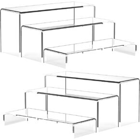 9 Inch Risers Display Stands 6 PCs 3 Tiers Desktop Acrylic Shelves Cake Pop Holder Products Display Stand for Collectibles Shoes Jewels (Clear 9 Inch )