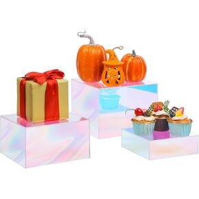 Iridescent Risers Display Stands, 3 Pack Buffet Riser, Cubes Acrylic Display Box, Food Display Risers for Party, Acrylic Retail Display Stand, Nesting Showcase Display Riser, Craft Show Display Stand