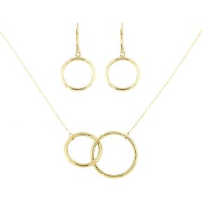 Lucchetta - Women's 14k Gold Double Circle Necklace Pendant and Earrings Set