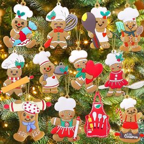 12pcs Christmas Gingerbread Man Ornaments Christmas Tree Decorations Rubber Gingerbread Christmas Ornaments Decorations for Tree 3 Inch Tall Xmas Hanging Ornaments