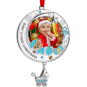 Babys First Christmas Ornament 2024 Girl - My Very First Christmas Picture Frame Ornament, Personalized Christmas Photo Ornament - Keepsake Gifts for Newborns for Baby's 1st Xmas