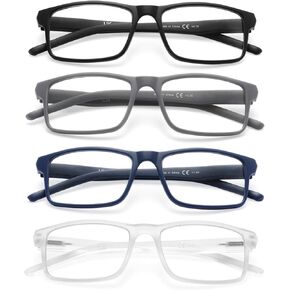 MODFANS Reading Glasses Men Readers 4 Pack,Blue Light Blocking Reding Glasses Anti Glare/Eye Strain Filter UV,Rectangular Unisex Lightweight Frame Comfortable Spring Hinge Eyeglasses 1.75