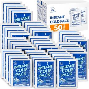 50 Packs Instant Ice Cold Pack (6" x 4.5") - Disposable Instant Ice Packs for Injuries | Cold Compress Ice Pack for Pain Relief, Swelling, First Aid, Toothache, Athletes & Outdoor Activities