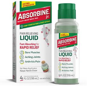 Absorbine Jr. Maximum Strength Pain Relieving Liquid, 4% Menthol Liquid Pain Reliever, Pain Relief for Joint, Arthritis, Nerve Pain and Muscle Soreness, Easy & No Mess Application, 4 Oz